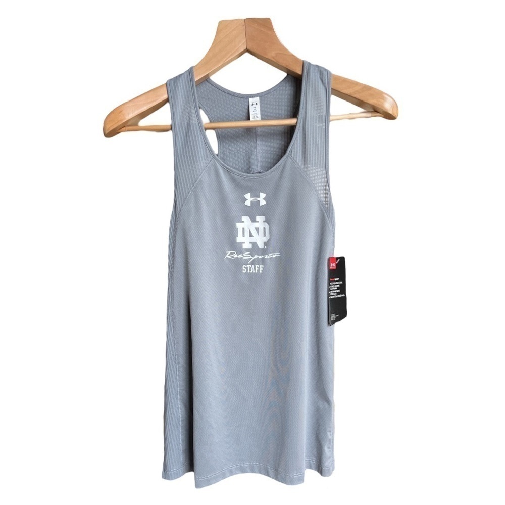 NWT Under Armour HeatGear Notre Dame Rec Sports Staff Grey Racerback Tank, XS